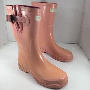 Forever Young Rain Boots Women Size 6 Pink Buckle Strap Pull-On Waterproof